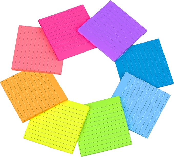 Lined Sticky Notes 4x4 Bright Stickies Colorful Super Sticking Power Memo Pads - Image 4