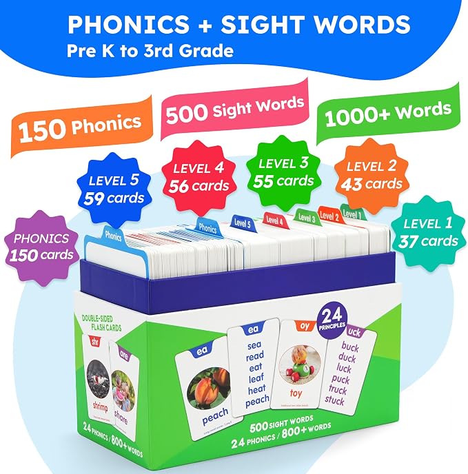 BenBen Sight Words & Phonics Flash Cards, 500 Sight Words & 800+ Words - Image 3