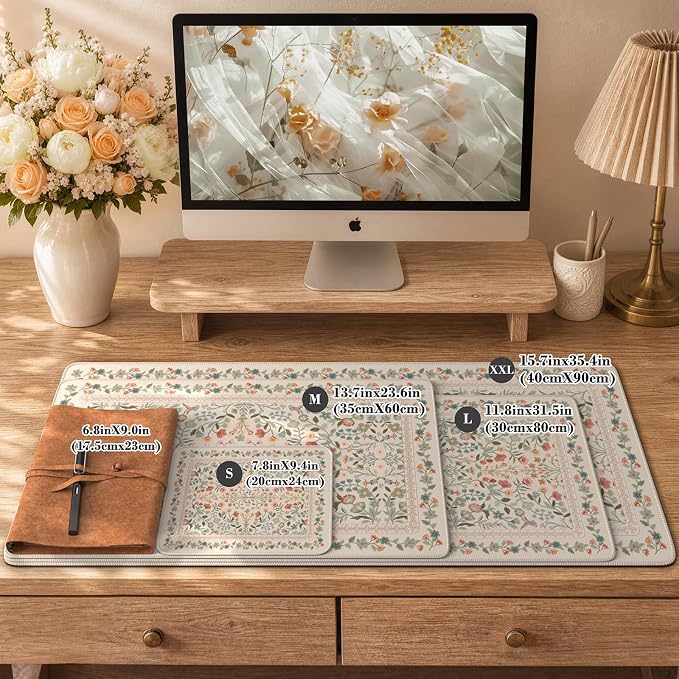 iCasso Aesthetic Floral Desk Mat, L Mouse Pads, Anti-Slip Mousepad - Image 2