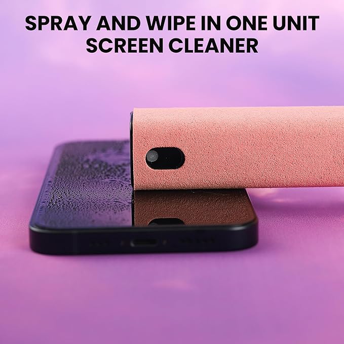 Screen Cleaner, Touch Screen Mist Cleaner, Cell Phone, Laptop and Tablet Screen, 3-in-1 Spray and Microfiber Cloth, Refillable with Water, Alcohol, Sanitizer (Pink -0.35oz)-DeskLoop Office