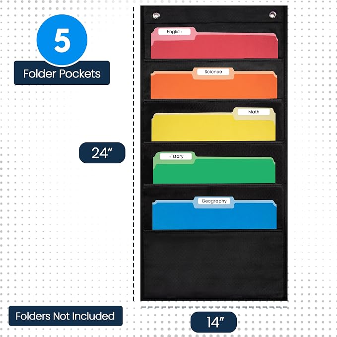 Essex Wares - 5 Pocket File Pocket Chart, and More - Wall Folder Organizer - 5 - Image 2