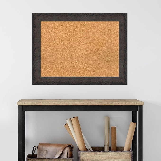 Amanti Art Natural Cork Board for Wall, 25x33 Vision Board with Black Wood Frame, Medium Corkboard Office Decor for Home Organization, Modern Contemporary Corkboard Pinboard to display items for home-DeskLoop Office