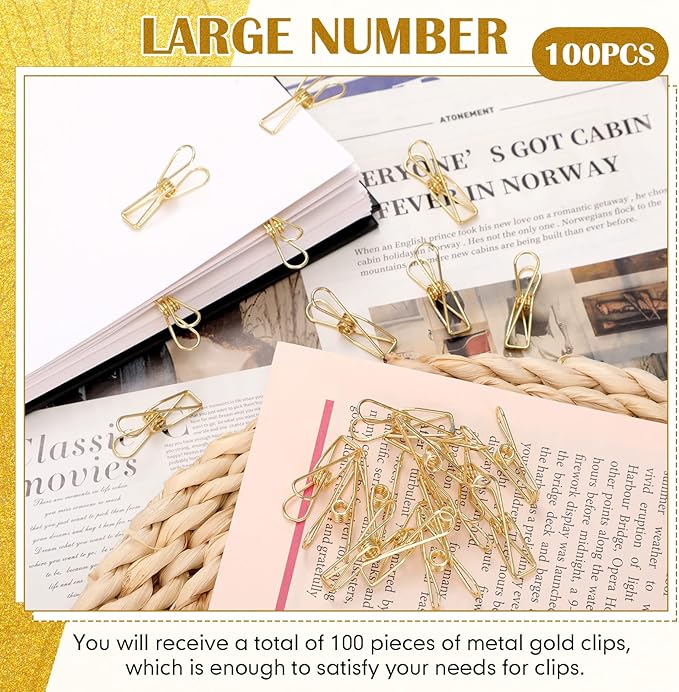 100 Pcs Paper Clips Metal Wire Hollow Out Clothespins Multi Purpose Utility - Image 3