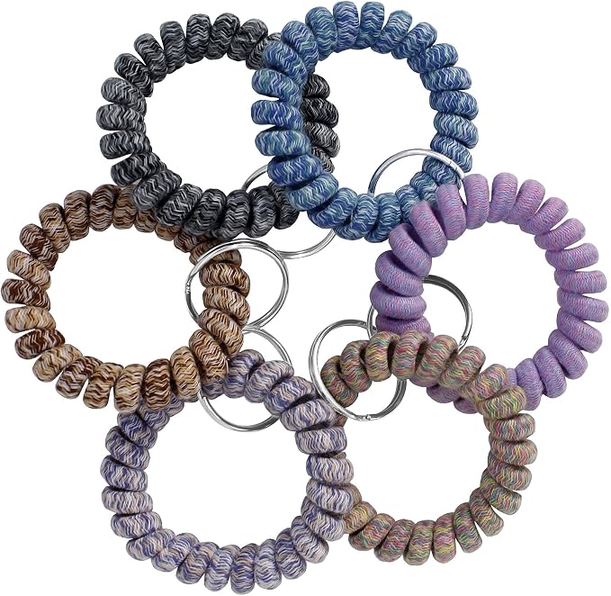 BIHRTC Pack of 6 Keychain Bracelet Wristlet Wrist Key Chain Holder Spring - Image 6