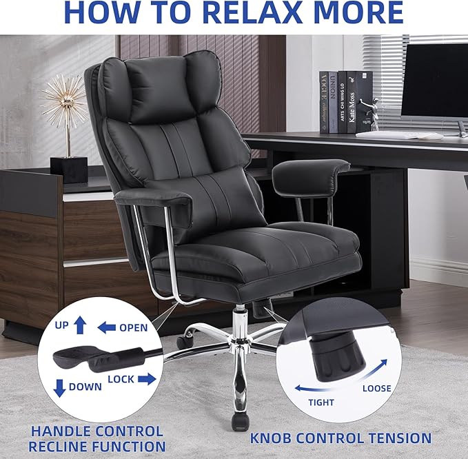 Big and Tall Office Chair 500lbs Wide Seat Executive Office Desk Chair High-Back Office Task Chair, Ergonomic Lumbar Support Computer Office Chairs for Heavy People(Black)-DeskLoop Office