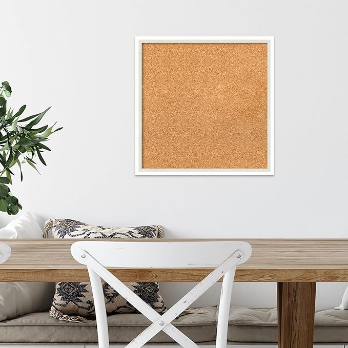 Amanti Art Natural Cork Board for Wall, 17x17 Vision Board with White Frame, Small Corkboard Office Decor for Home Organization, Modern Corkboard Pinboard to Display Items for Home Organization in-DeskLoop Office