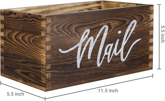 MyGift Mail Holder Storage Organizer Box Rustic Brown Wood - Image 4