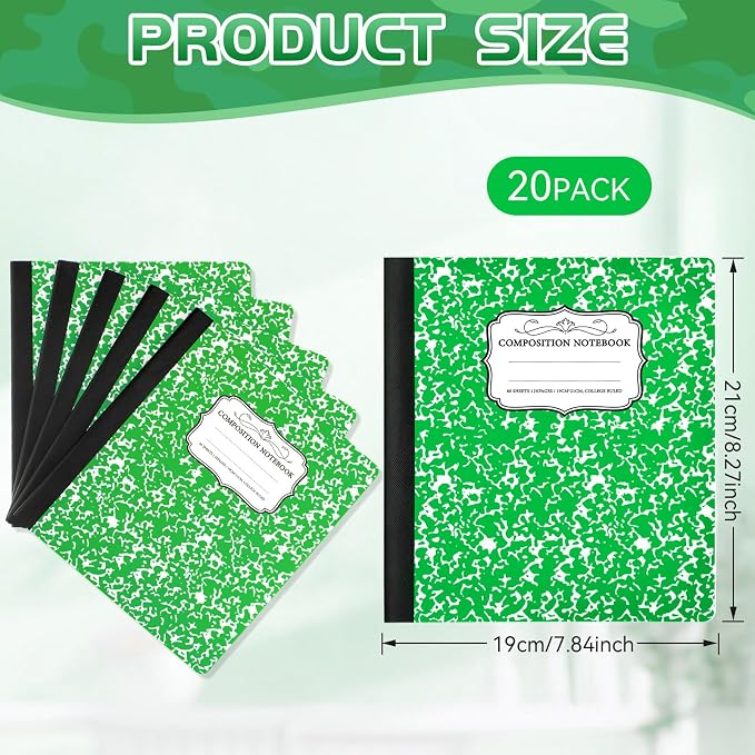 Seajan 20 Pack Composition Notebooks, Wide Ruled Paper, 7-1/2" x 9-3/4" Marble - Image 2