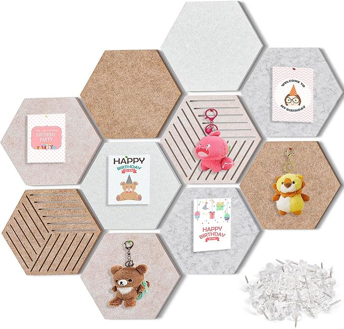 Hexagon Cork Board Tiles Alternative 10 Pack, 1300 g/m² High-density Felt by Unknown