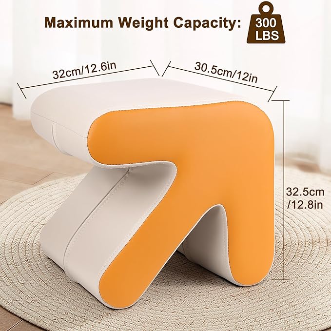H&B Luxuries Ottoman, Foot Stool with Creative Shape, Napa Leather Ottomans, Removable Outer Foot Rest, No Assembly Required, Ottoman for Living Room, Bedroom, Entrance, White Yellow-DeskLoop Office