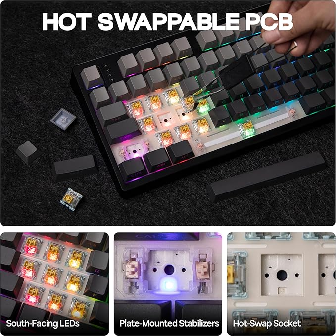 EPOMAKER TH108 Full Size Mechanical Keyboard, Wireless Gaming Keyboard, 8000mAh Battery, Creamy Gasket, 108 Keys, Hot Swap, Custom Driver, RGB Backlights (Black, Sea Salt Silent Switch)-DeskLoop Office