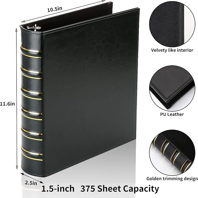 LETVPVOW Vintage Hardback 3 Ring Binder 1.5 Inch, Professional Leather Binder 3 - Image 2