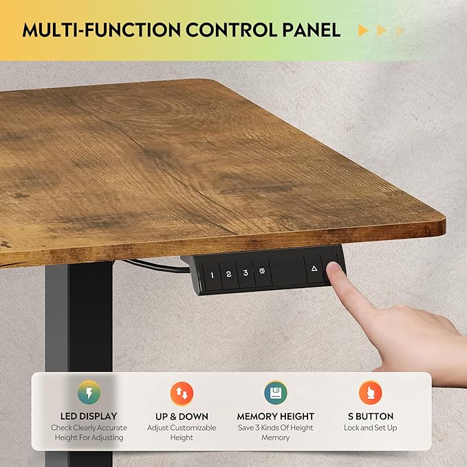 DEVAISE 71 Inch Electric Standing Desk, 3 Adjustable Height Stand up Desk for Home Office, Ergonomic Sit to Stand Desk with LED Touchscreen, Hook, 3 Memory Preset Computer Desk (Rustic Brown)-DeskLoop Office