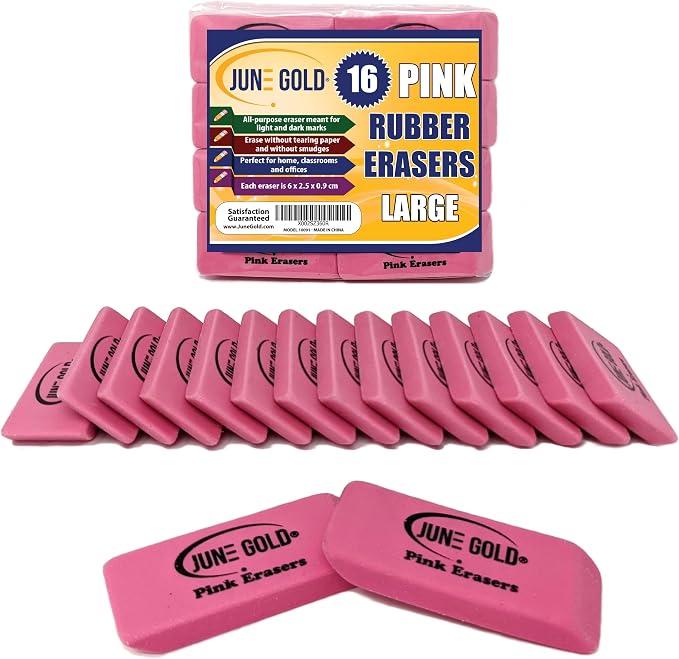 June Gold 16 Pink Rubber Erasers by JuneGold