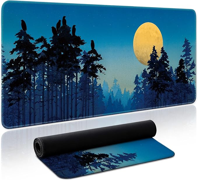 Aesthetic Desk Mat, Cute Moon Birch Desk Pad Protector by Zotia