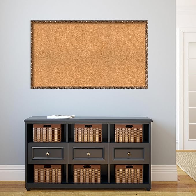 Amanti Art Natural Cork Board for Wall, 28x48 Vision Board with Bronze Frame, Oversize Corkboard Office Decor for Home Organization, Traditional Corkboard Pinboard to Display Items for Home-DeskLoop Office