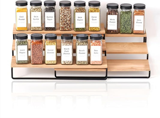 LIBKEN Tiered Spice Rack Organizer – Wood & Metal Countertop & Cabinet Spice by Libken