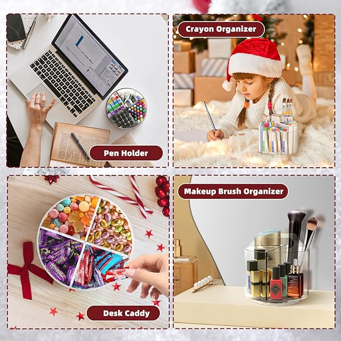 2 Pack Pen Pencil Holder for Kids, Rotating Pen Holder for Desk Organizer, 4 Compartments Art Supply Marker Organizer and Storage, Kids Desk Organizer Marker Holder Caddy Art Supply Organizer for Desk-DeskLoop Office