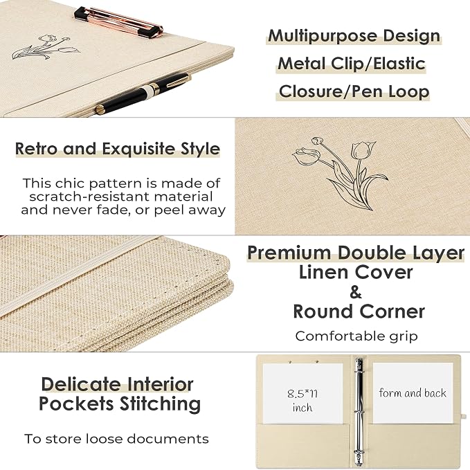 EYROZILL 3 Ring Binder, 1 Inch Linen Binder Organizer - Image 4