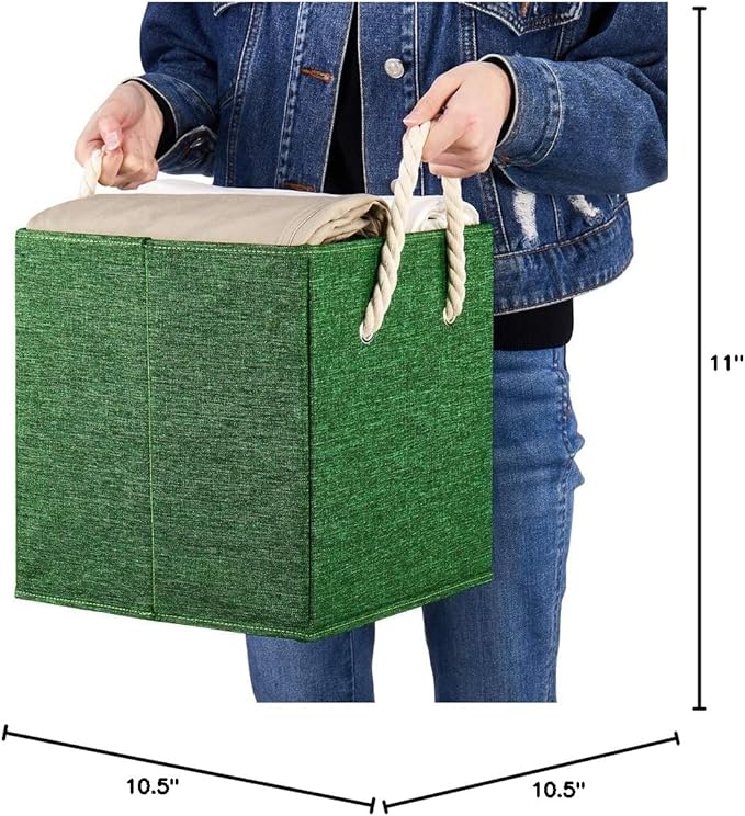 Green Foldable Fabric Cube Storage Bins Cube Storage Organizer Bins Storage Cubes Basket Drawers Organizer Decroative Storage Box Fabric Storage Cubes Baskets for Organizing Closet Shelves ,Q-ST-51-4-DeskLoop Office