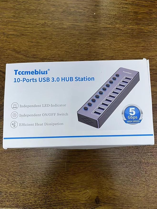Powered 10-Port USB 3.0 Hub, USB C to 10 Ports USB Data Hub Splitter with Individual LED On/Off Switche, 3.3FT Cable, 12V/3A Power Adapter, for Laptop MacBook Pro/Air PC (Aluminum Gary)-DeskLoop Office