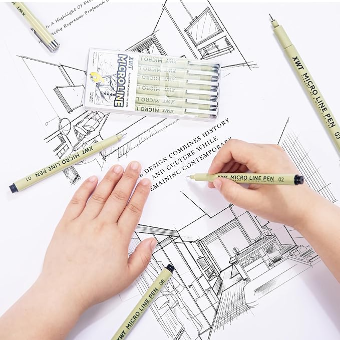 Micro Fineliner Pens 6Pcs 0.25mm/Set, Ultra Fine Fineliner Pen, Water-based Black Pigment Ink, Drawing Journaling Doodling Supplies for Artists, Designers, Students-DeskLoop Office