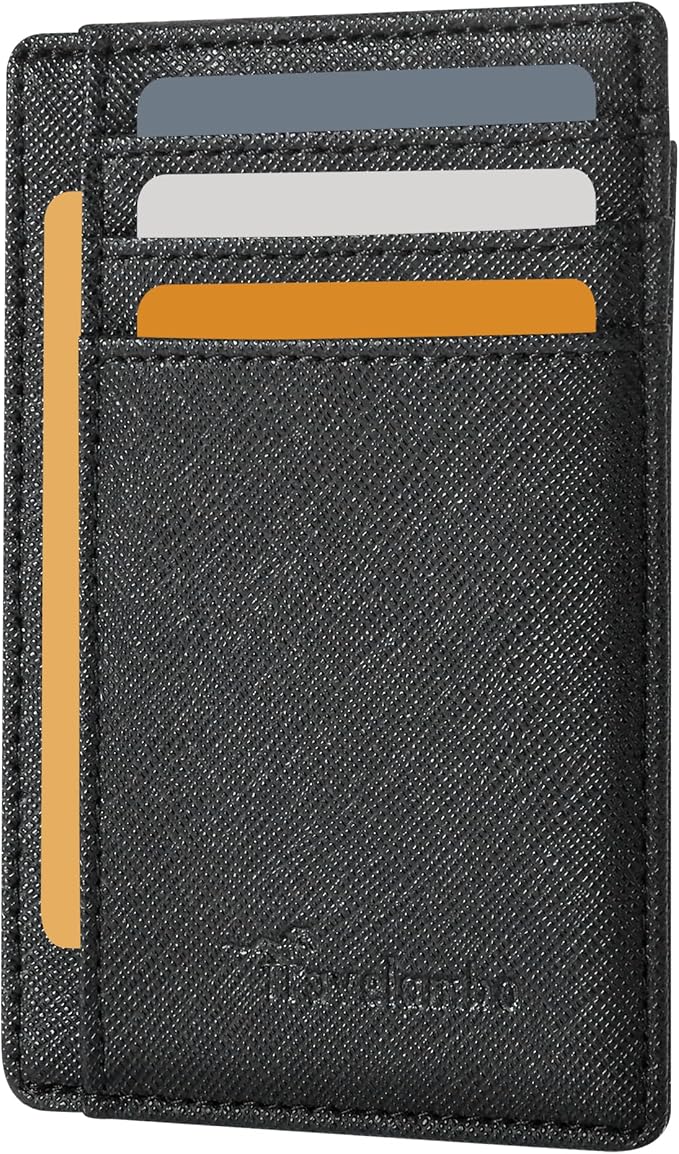 Travelambo Front Pocket Minimalist Leather Slim Wallet RFID Blocking Medium Size by Travelambo