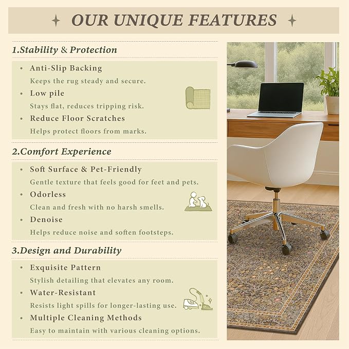 Vintage Brown Office Rugs for Rolling Chairs, Low Pile, Slip-Resistant and - Image 9
