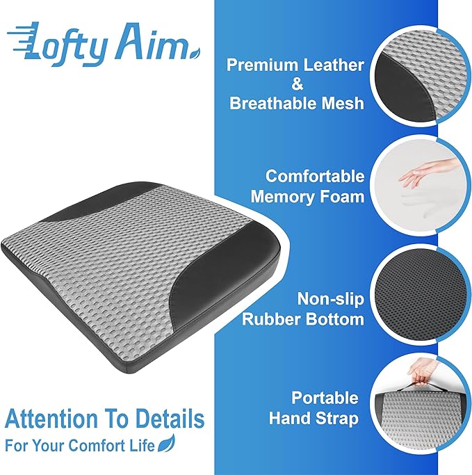 Car Seat Cushion, Comfortable Memory Foam Seat Pillow for Driving, Sciatica-Back Pain Relief, Cushion for Car-Truck, Office, Wheelchair - Black&Gray-DeskLoop Office