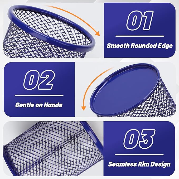 Segarty Pen Cup, 3 Pack Round Cute Dark Blue Pen Holder for Desk, Wire Mesh Pencil Holder Container Set, Desktop Organizer for Office Supplies, Maker, School, Home Storage, Makeup Brush-DeskLoop Office