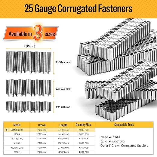 meite Corrugated Fasteners MC114 25 Gauge 1-Inch Crown 1/4-Inch Length Staples - Image 2