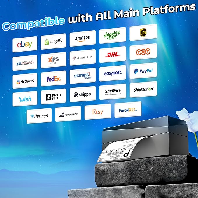 Bluetooth Shipping Label Printer 4x6, 249BT Thermal Label Printer 4x6 for Small Business, Shipping Packages, Office, Home, Compatible with Android iPhone iPad Windows macOS Chrome USPS Etsy-DeskLoop Office