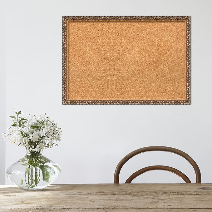 Amanti Art Natural Cork Board for Wall, 18x26 Vision Board with Bronze Frame, Medium Corkboard Office Decor for Home Organization, Traditional Corkboard Pinboard to Display Items for Home-DeskLoop Office