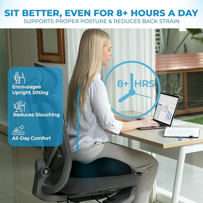 Seat Cushion, for Office Chairs, Coccyx & Tailbone Pain Relief, Ergonomic Design - Image 5