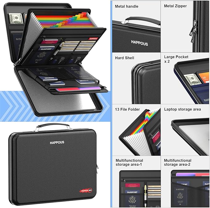Fireproof Document Organizer, Fireproof Document Box | Portable Hard-Shell - Image 4