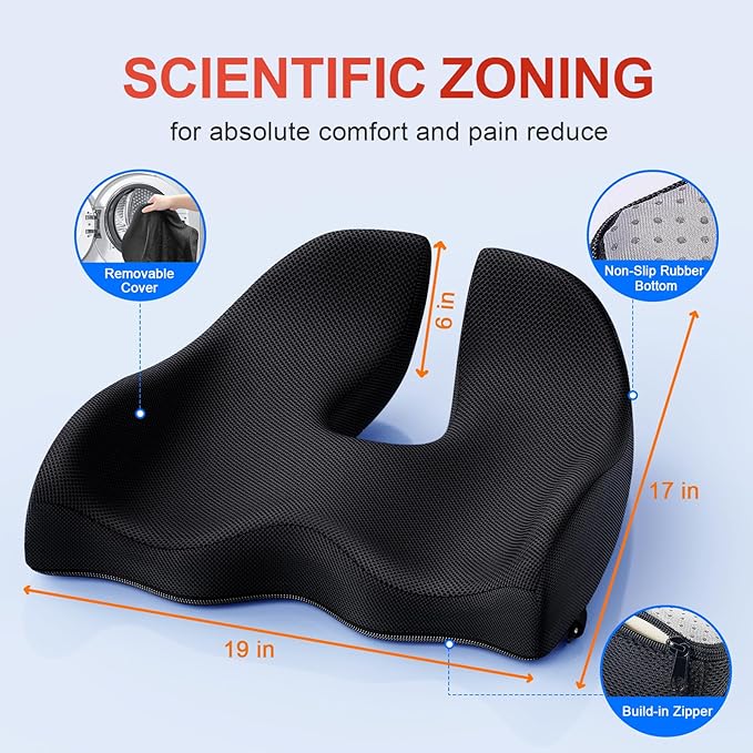 Benazcap X Large Memory Seat Cushion for Office Chair Ergonomic Cushions Butt Pillow for Pressure Relief Sciatica & Pain Relief Memory Foam for Long Sitting for Gaming Chair and Car Seat-DeskLoop Office