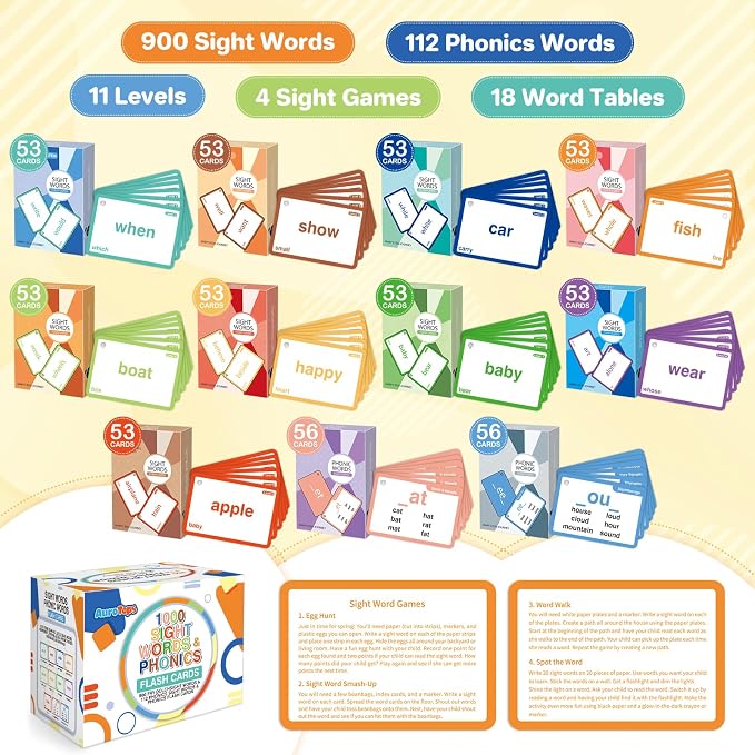 1012 Sight Words/Phonics Flash Cards, Dolch & Fry High Frequency Site Words - Image 2
