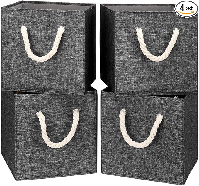 Gray Foldable Polyester Fabric Storage Bins Cube Organizers,10.5x10.5x11inch,for Organizing The Clutter In The Home or Office,Set of 4,Q-ST-59-4-DeskLoop Office