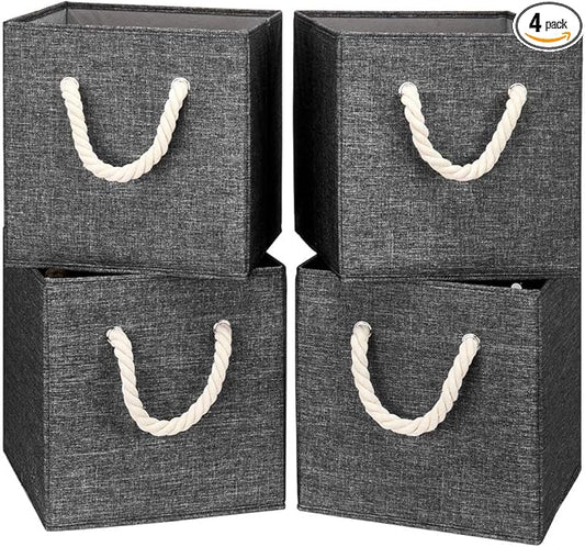 Gray Foldable Polyester Fabric Storage Bins Cube Organizers,10.5x10.5x11inch,for Organizing The Clutter In The Home or Office,Set of 4,Q-ST-59-4-DeskLoop Office