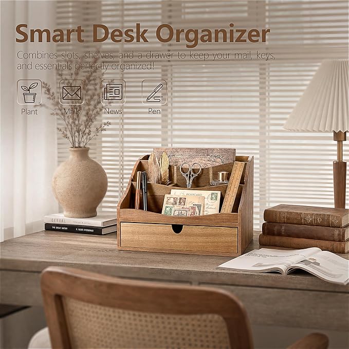 Rebee Vision Acacia Wood Mail Organizer - Image 3