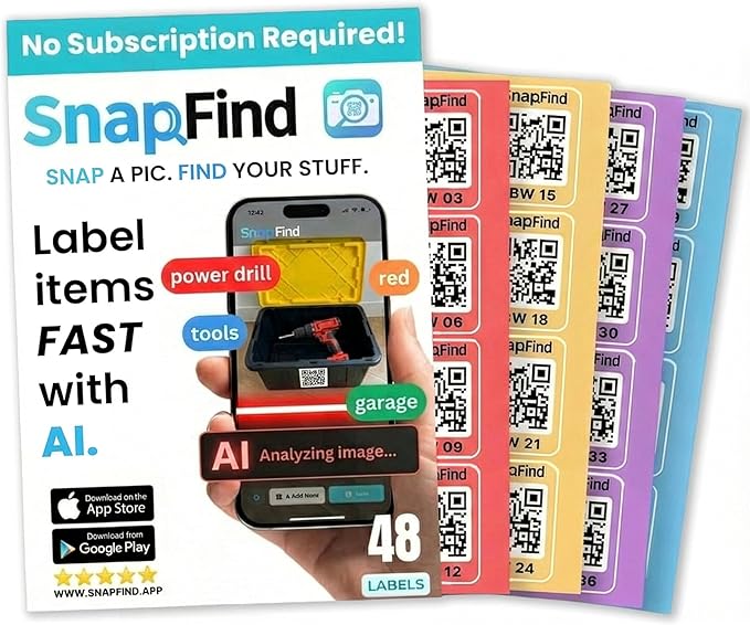 Smart QR Code Labels – AI Auto-Labeling, No Typing! Storage Bins & Moving by SnapFind