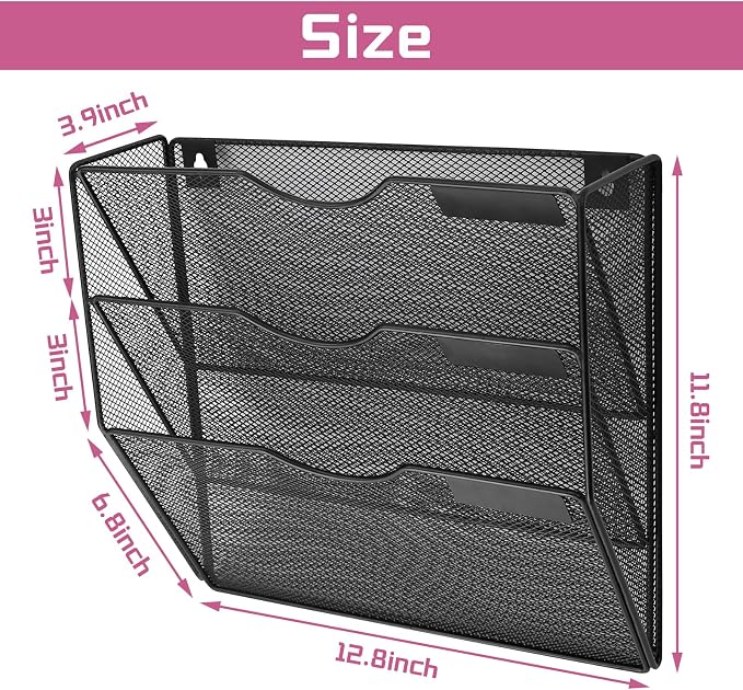 3 Pockets Mesh Wall File Holder Organizer Office Hanging File Folder Magazine - Image 2