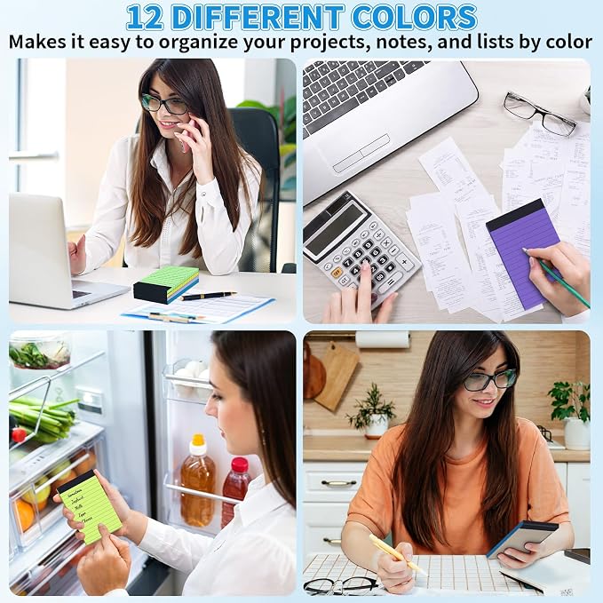 Oleitodh 48 Pack 3x5 Note Pads, 12 Colors Mini Memo Pad, 80GSM Lined Small - Image 6