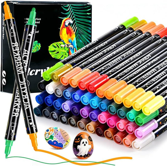 48 Colors Dual Tip Acrylic Paint Markers, Coloring Paint Pens Set, Fine Tip and by Unknown