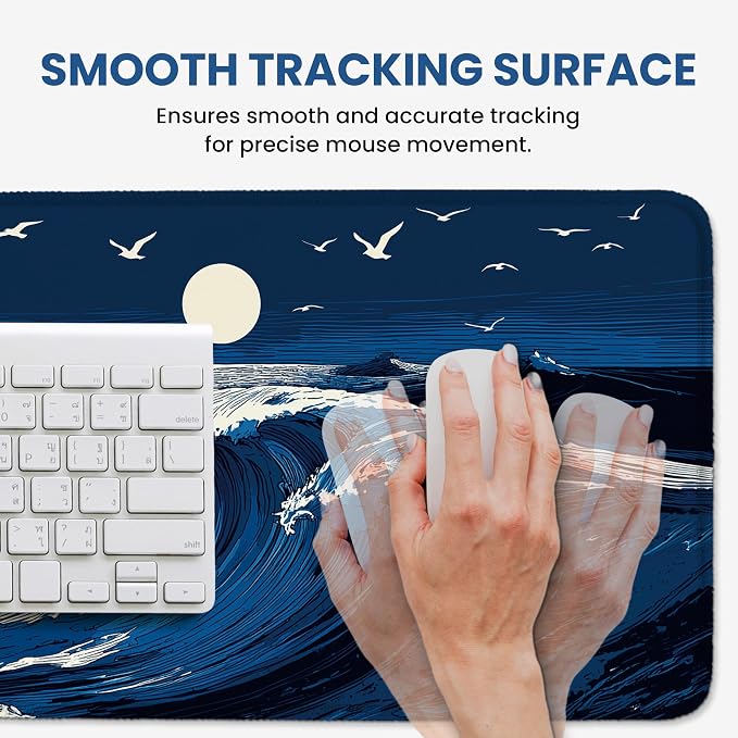 Aesthetic Desk Mat, Cute Moonlit Waves Desk Pad Protector - Image 4