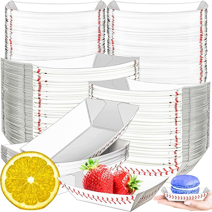 200 Pack 1/4Lb Paper Food Boat Trays, Baseball Birthday Decorations Baseball by MotBach