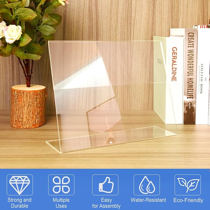 12 Pack Acrylic Sign Holder 8.5 x 11 Horizontal Slant Back Acrylic Stands - Image 4