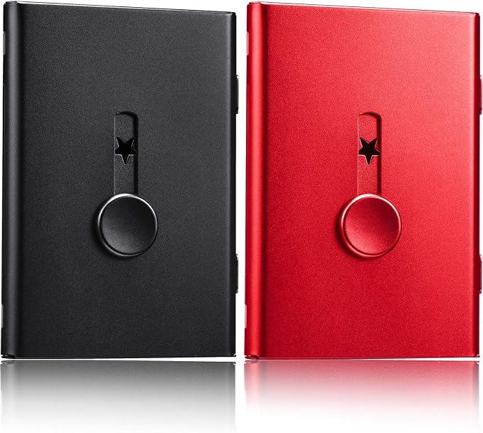 Tatuo 2 Pcs Business Card Holder Thumb Drive Black Red Stainless Steel Business by Tatuo