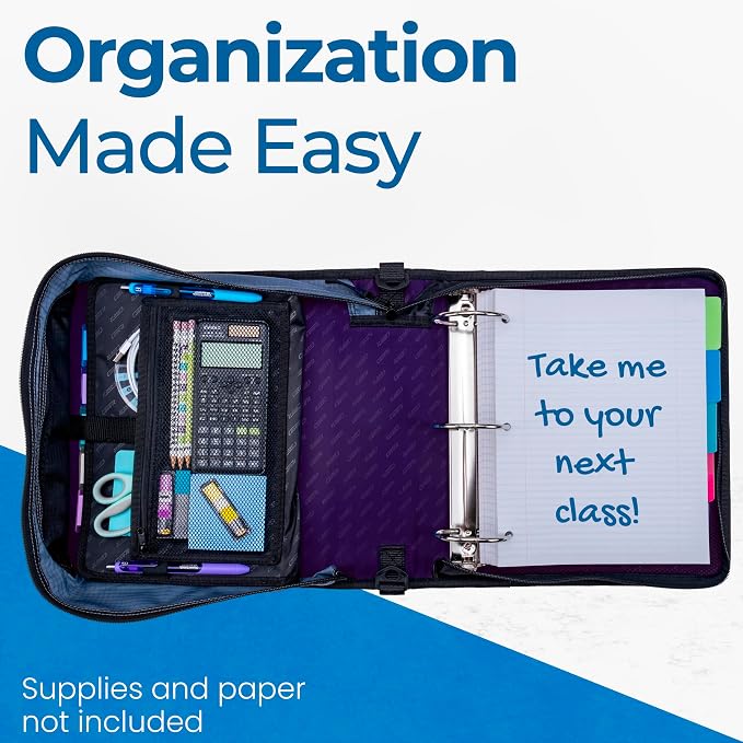 Case-it Mighty Zip Tab School Zipper Binder | 3-Inch O-Rings, 600-Sheet Capacity - Image 7