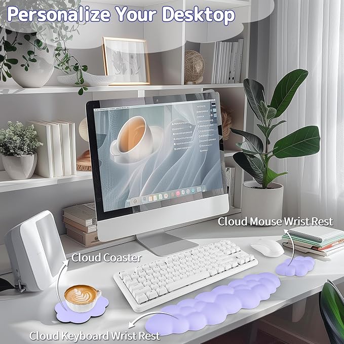 Sushret Cloud Wrist Rest Keyboard, Cloud Keyboard Wrist Pad Set - Image 2